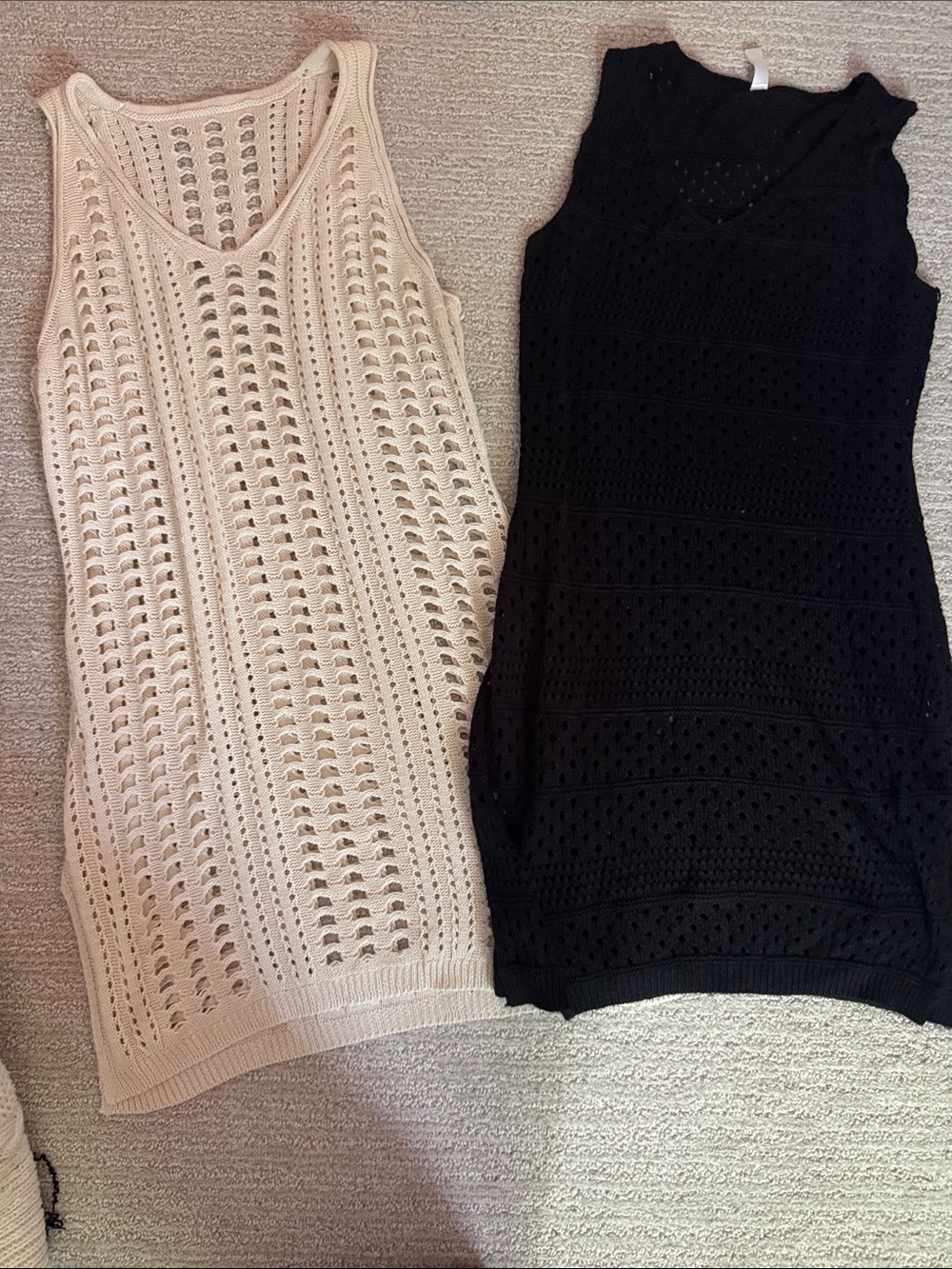 Sleeveless Crochet Knit Tunic Dress - Black & Cream
